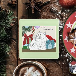 Funny White Cat Christmas Tree Ornaments Green Glass Coaster