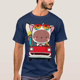 Funny white cat driving a car T-Shirt