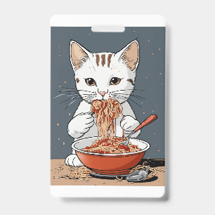 Funny white cat ID badge