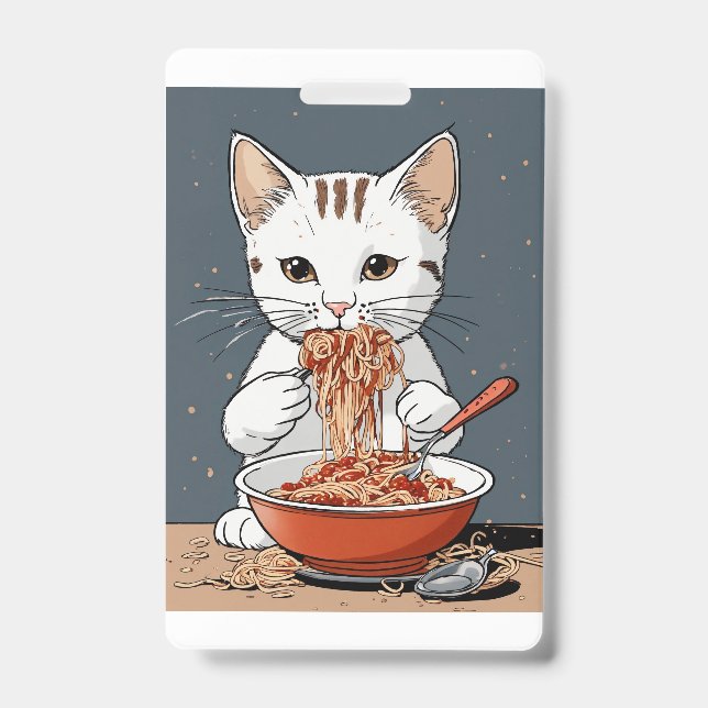 Funny white cat ID badge (Front)