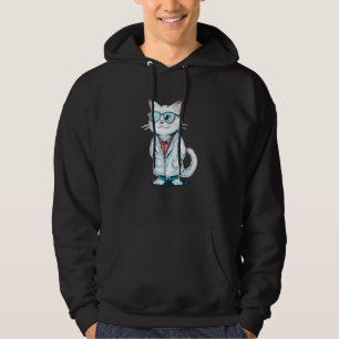 Funny white Cat in Lab for Science Lovers Hoodie