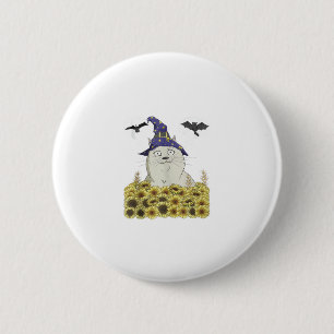 Funny White Cat in Witch Hat Vintage Halloween Sun 6 Cm Round Badge