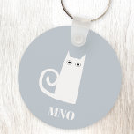 Funny White Cat Monogram Key Ring<br><div class="desc">Cute little white cat for animal lovers.  Original art by Nic Squirrell.  Change the monogram initials to personalise.</div>