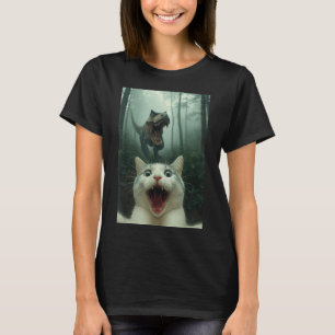 Funny White Cat Selfie With T-rex Dinosaur, Cat Ki T-Shirt
