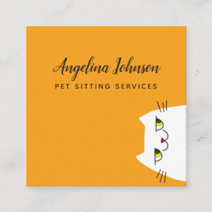 Funny White Cat Square Business Card
