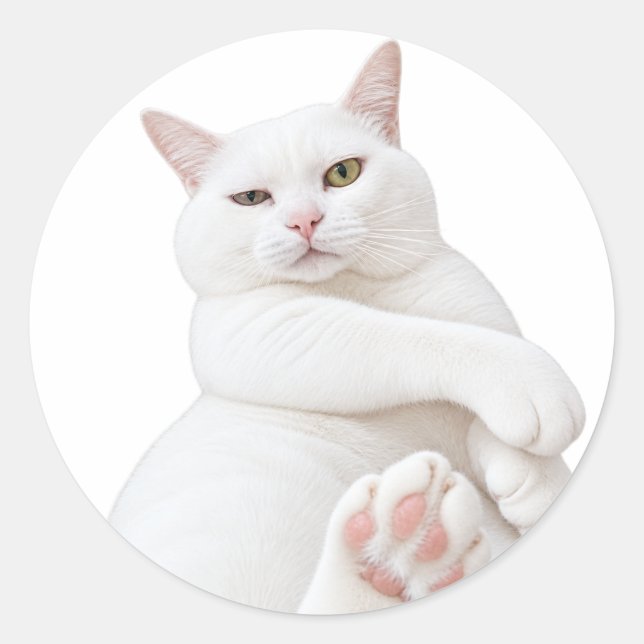 Funny White Cat Sticker – Cute Grumpy Cat (Front)