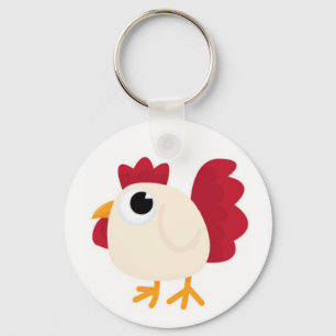 Funny White Chicken Key Ring