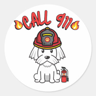 Funny White dog is a firefighter Classic Round Sticker