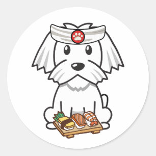Funny white dog is a sushi chef classic round sticker