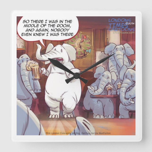 Funny White Elephant Square Wall Clock (Front)
