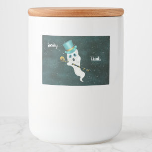 Funny White Ghost Hazy Sky Top Hat Skull Cane Food Label