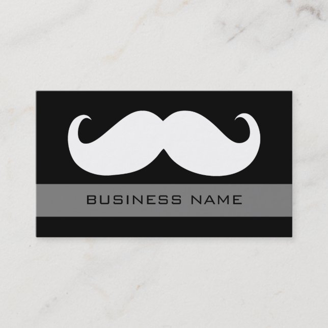 Funny White Moustache and Plain Black Business Card (Front)