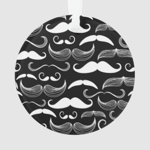 Funny White Moustache Design on Black Ornament