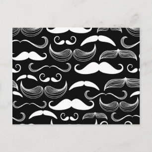 Funny White Moustache Design on Black Postcard
