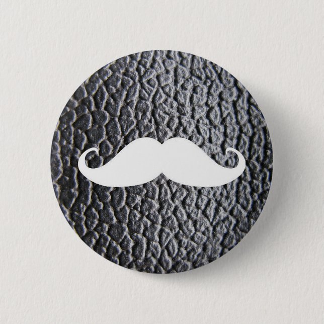 Funny White Moustache On Black Leather Pattern 6 Cm Round Badge (Front)