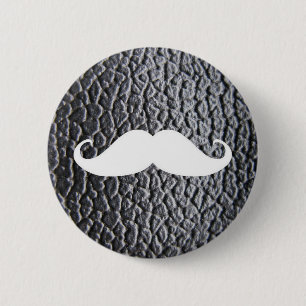 Funny White Moustache On Black Leather Pattern 6 Cm Round Badge