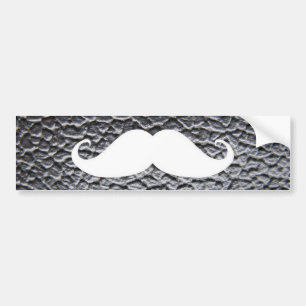 Funny White Moustache On Black Leather Pattern Bumper Sticker