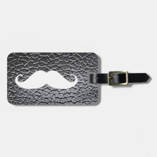 Funny White Moustache On Black Leather Pattern Luggage Tag