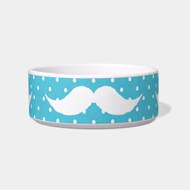 Funny White Moustache On Blue Polka Dots Pattern Bowl (Front)