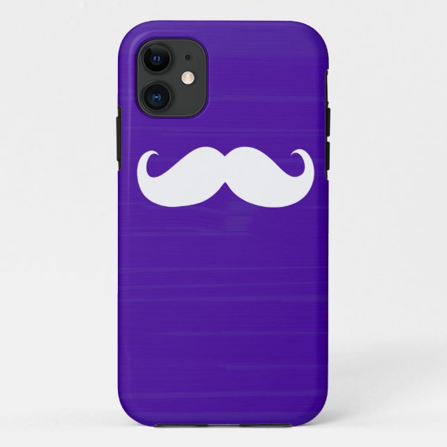 Funny White Moustache on Dark Purple Background Case-Mate iPhone Case (Back)