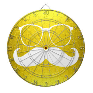 Funny White Moustache on Metal Gold Background Dartboard
