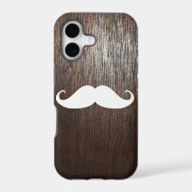 Funny White Moustache on oak wood background