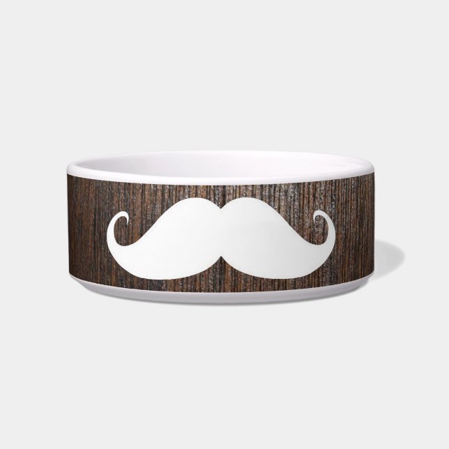 Funny White Moustache on oak wood background Bowl (Front)
