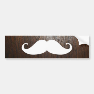 Funny White Moustache on oak wood background Bumper Sticker