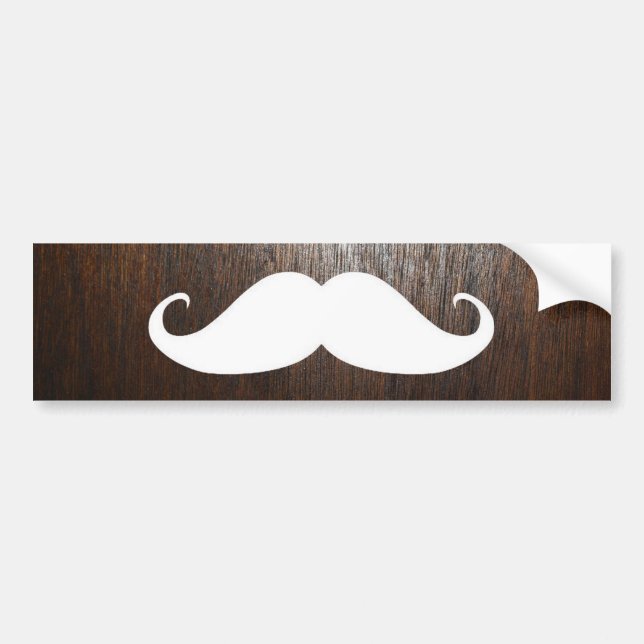 Funny White Moustache on oak wood background Bumper Sticker (Front)