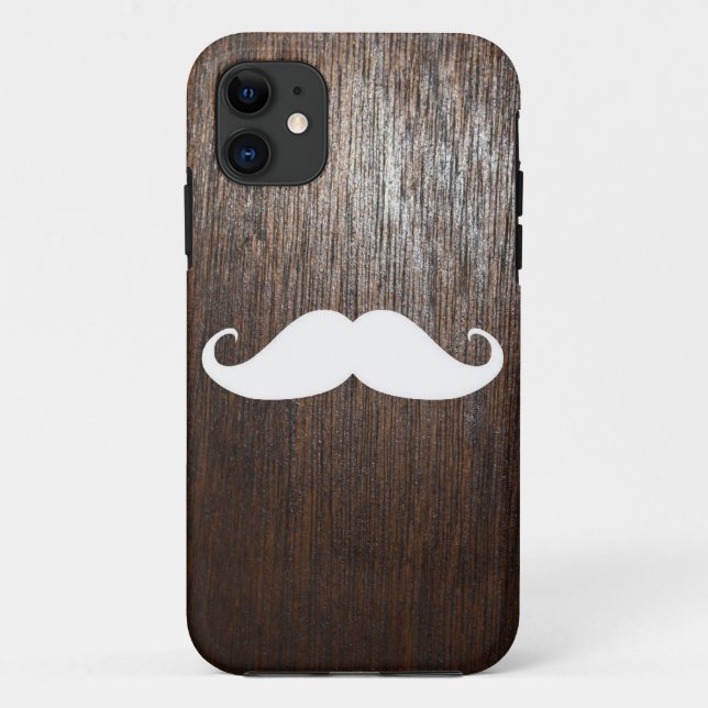 Funny White Moustache on oak wood background Case-Mate iPhone Case (Back)