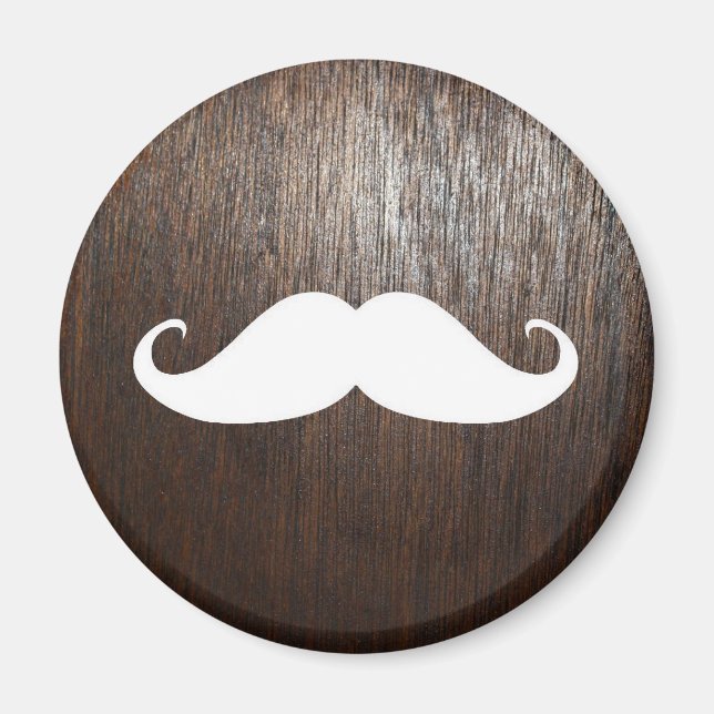 Funny White Moustache on oak wood background Magnet (Front)
