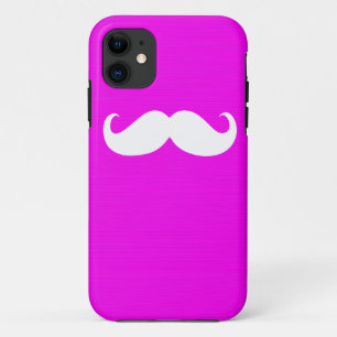 Funny White Moustache on Pink Background iPhone 11 Case