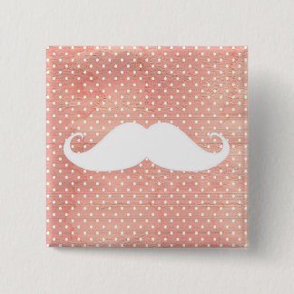 Funny White Moustache On Pink Polka Dots Pattern 15 Cm Square Badge