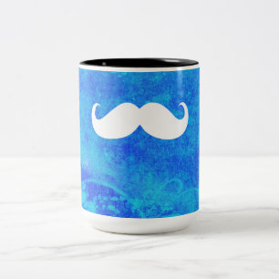 Funny White Moustache on Vintage Background 3 Two-Tone Coffee Mug