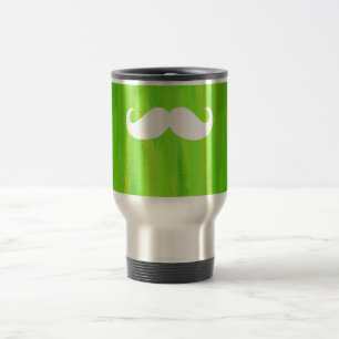 Funny White Moustache on Vintage Green Background Travel Mug