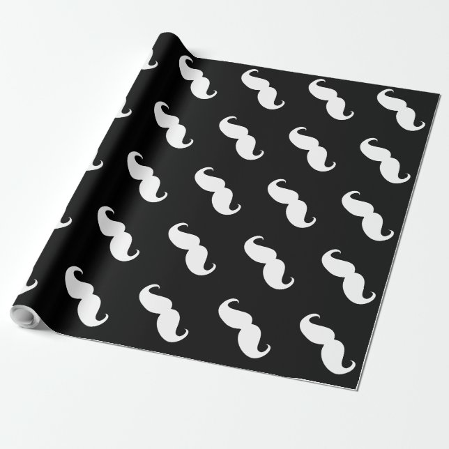 Funny White Moustache Wrapping Paper (Unrolled)