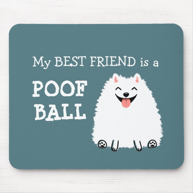 Funny White Pomeranian Poof Ball Mouse Mat (Front)
