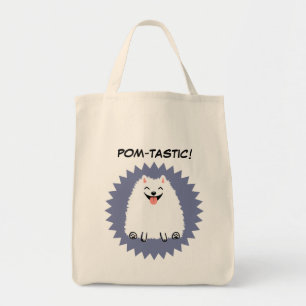 Funny White Pomeranian with Custom Text Tote Bag