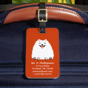 Funny White Pomeranian with Customisable Text Luggage Tag