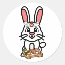 Funny white rabbit is a sushi chef