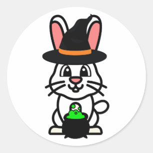 Funny white rabbit is a witch classic round sticker