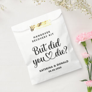Funny White Script Hangover Recovery Kit Favour Bags