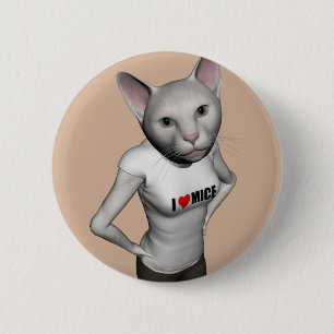 Funny White Siamese Cat Loves Mice 6 Cm Round Badge