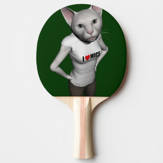 Funny White Siamese Cat Loves Mice Ping Pong Paddle (Front)