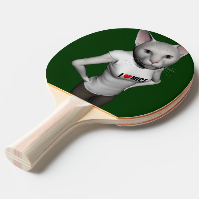 Funny White Siamese Cat Loves Mice Ping Pong Paddle (Back Angle)