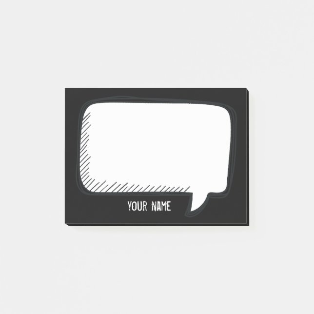 Funny White Talk Bubble on black Personalised Name Post-it Notes (Front)