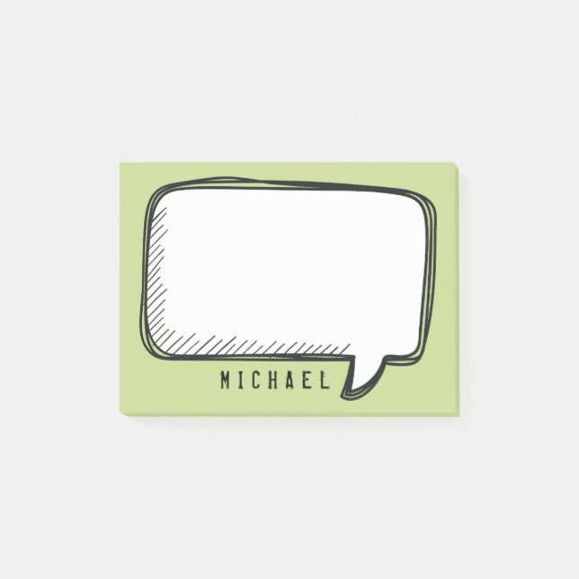 Funny White Talk Bubble on green Personalised Name Post-it Notes (Front)