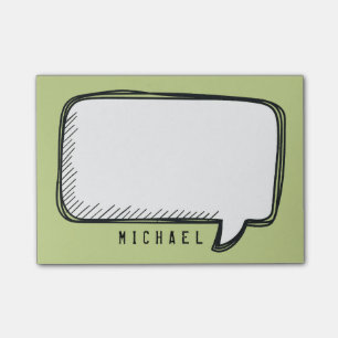 Funny White Talk Bubble on green Personalised Name Post-it Notes
