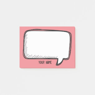 Funny White Talk Bubble on Pink Personalised Name Post-it Notes