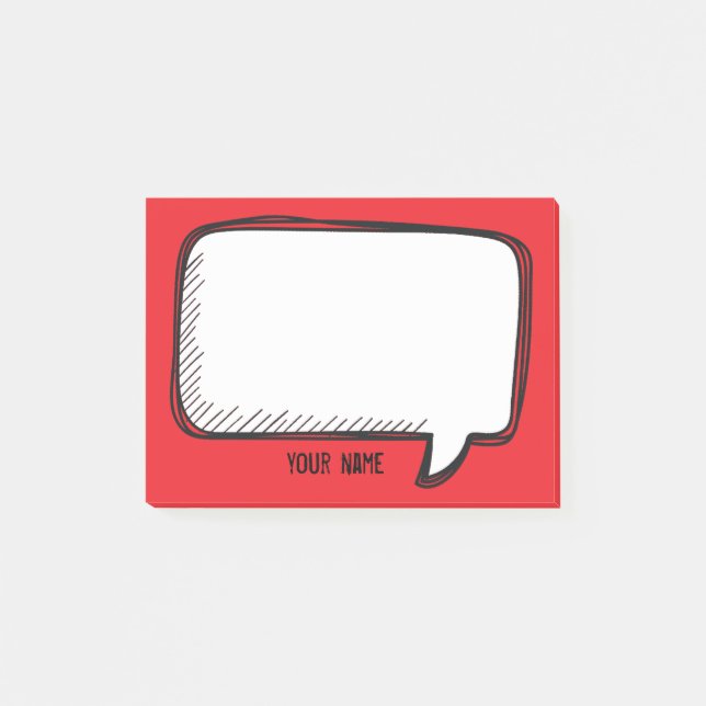 Funny White Talk Bubble Red Personalised Name Post-it Notes (Front)